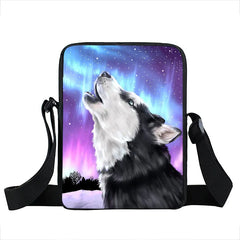 Moon and Howling Wolf Print Shoulder Bag