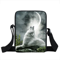Moon and Howling Wolf Print Shoulder Bag