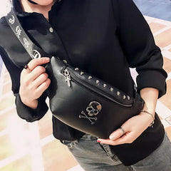 Unisex Waist Bag Pu Leather Chest Bag Skull Fanny Pack Women Waist Pack