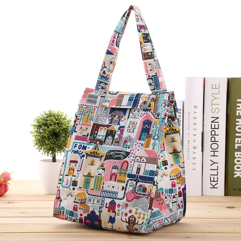 Cooler Lunch Bag Cat Multicolor Women Waterproof Hand Pack