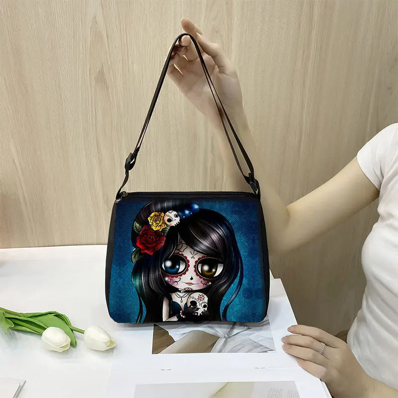 Gothic Girl Handbag Halloween Skull Pattern Underarm Bag Gift