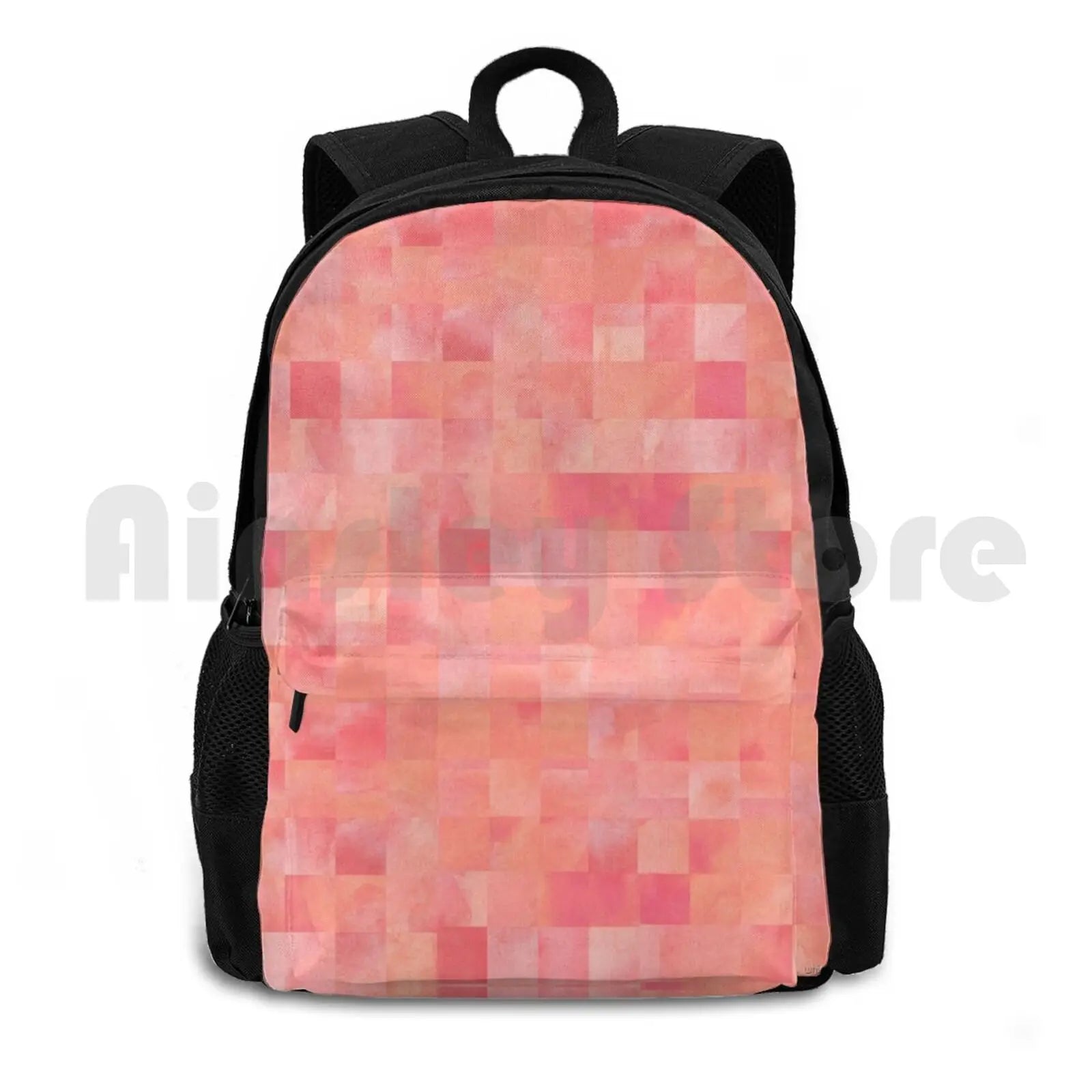 Coral Pink Squares Pattern Hiking Backpack Climbing Sports Bag