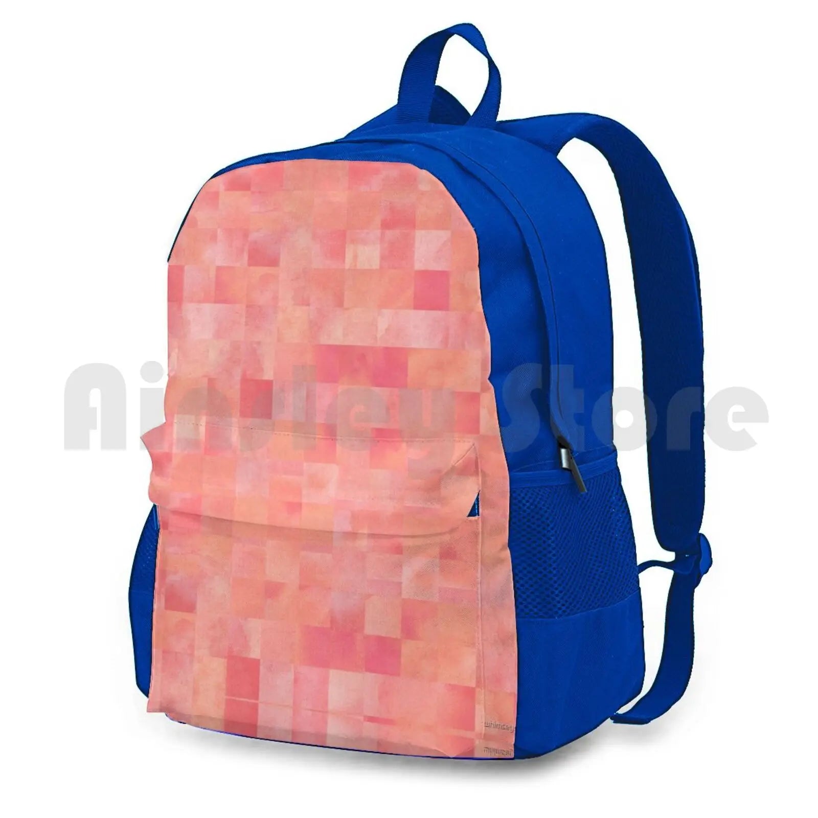 Coral Pink Squares Pattern Hiking Backpack Climbing Sports Bag