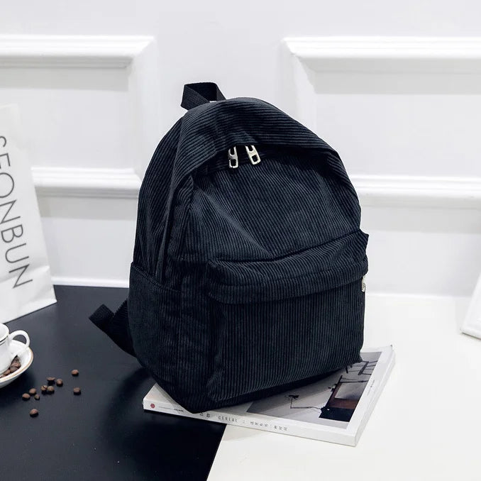 Corduroy Backpack Women School Backpack Pure Female Bagpack Pack