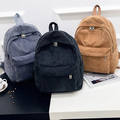 Corduroy Backpack Women School Backpack Pure Female Bagpack Pack