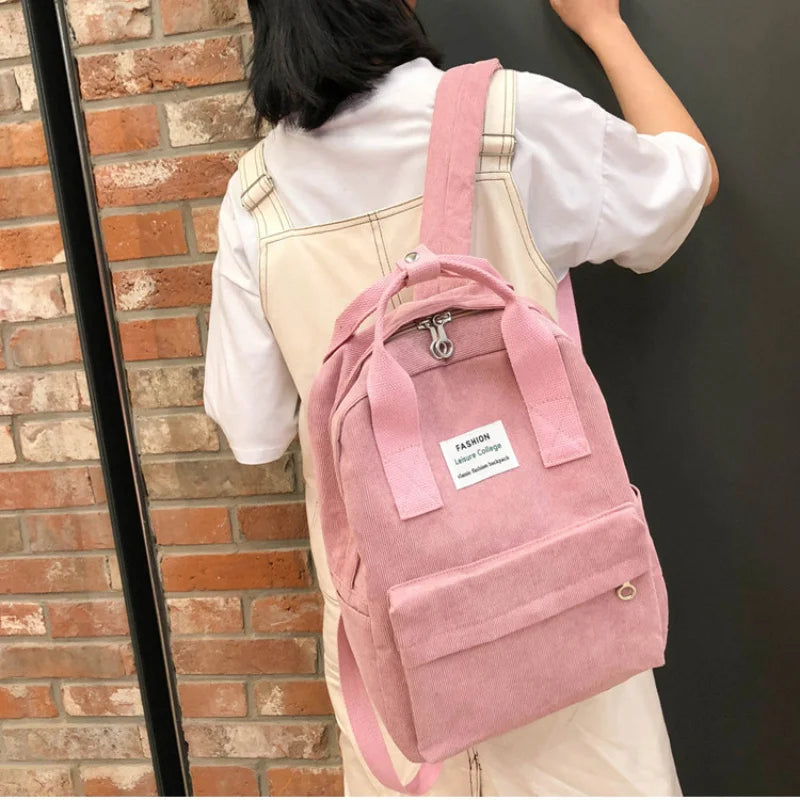 Women's Corduroy Backpack Winter Casual Solid School Bag