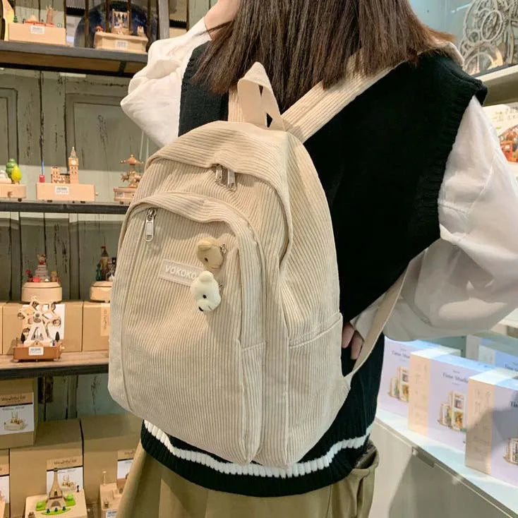 Corduroy Backpacks Women Preppy Style Large Capacity School Students