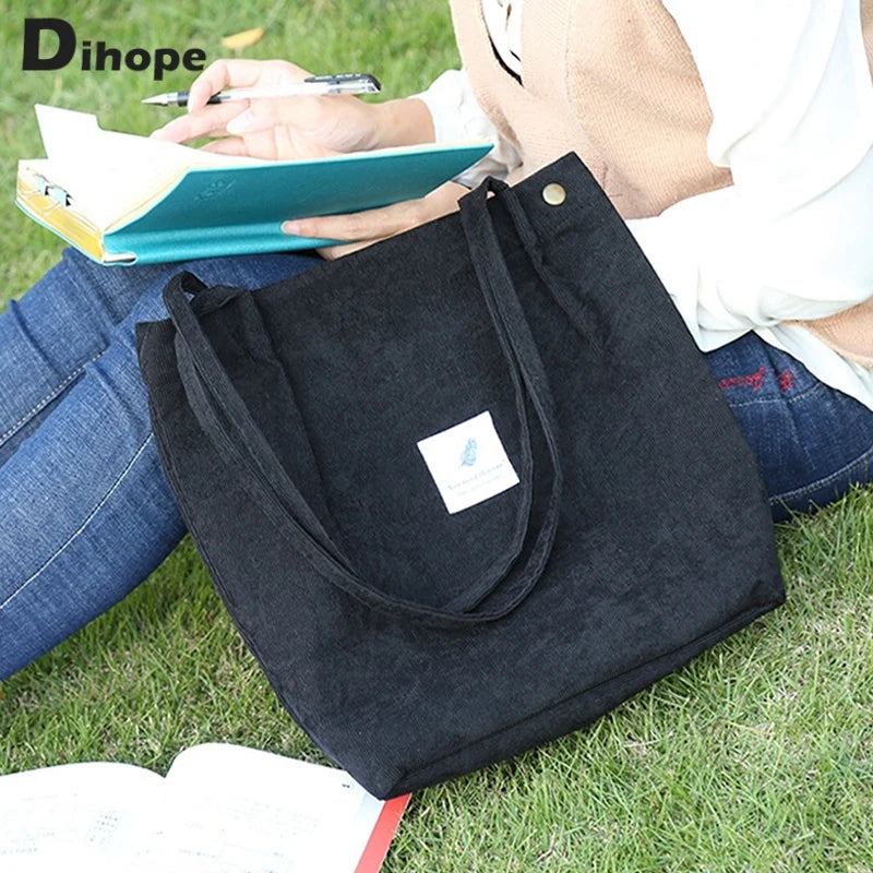 Corduroy Shoulder Bag for Women Soft Storage Reusable Totes Bag