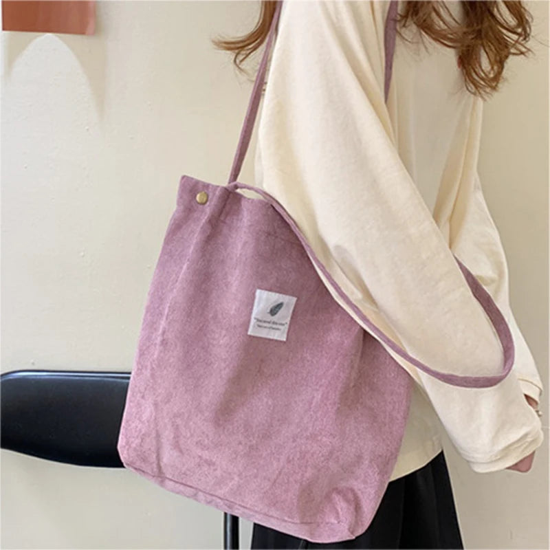 Corduroy Bag Women Shopper Handbag Autumn Winter Girls Student Bookbag Female