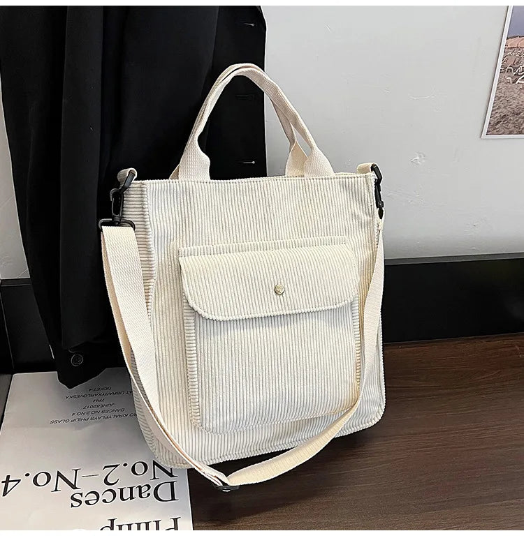 Corduroy Shopper Bag for Women Girls Student Bookb