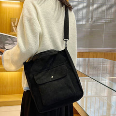 Corduroy Shopper Bag Canvas Shoulder Tote Bag for Women