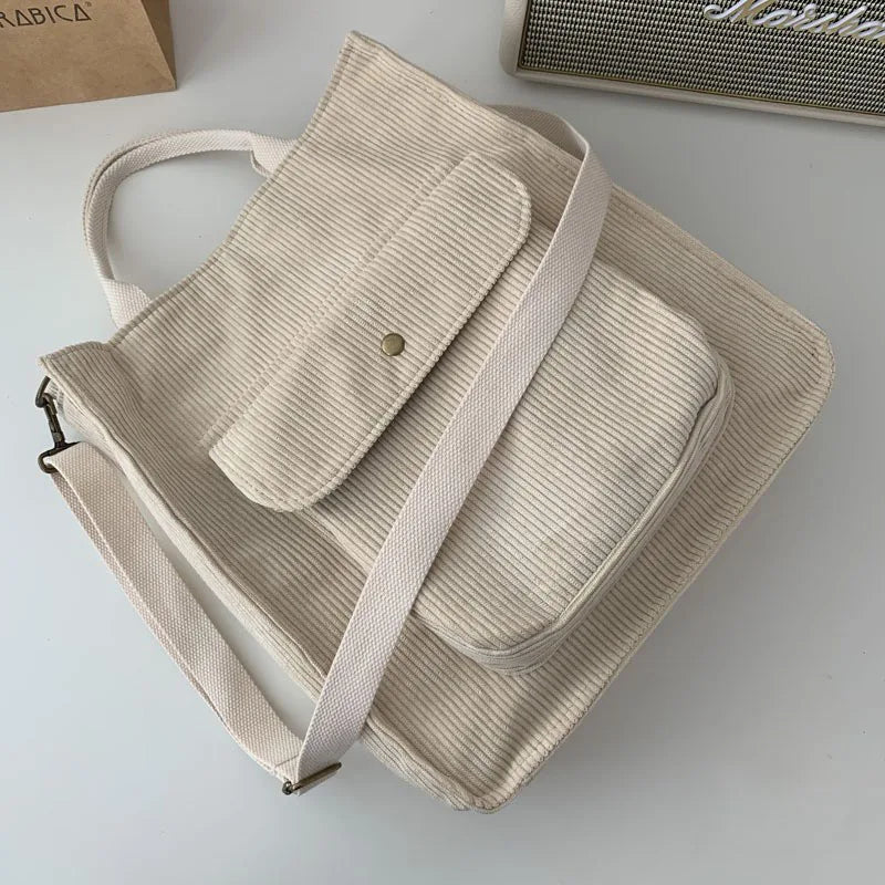 Corduroy Bag Women Shopper Handbag Canvas Shoulder Tote Bag