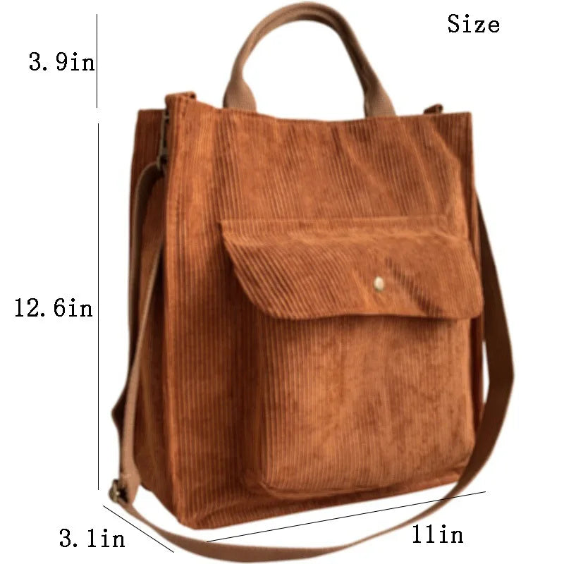 Corduroy Shoulder Bag Women's Canvas Tote Handbag