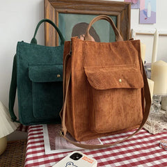 Corduroy Shoulder Bag Women's Canvas Tote Handbag