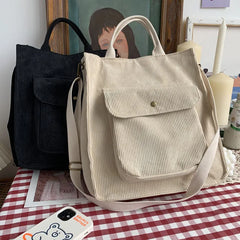 Corduroy Shoulder Bag Women's Canvas Tote Handbag