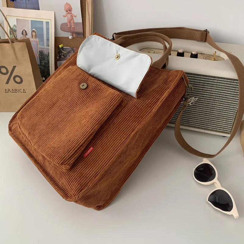 Corduroy Shoulder Bag Women's Canvas Tote Handbag