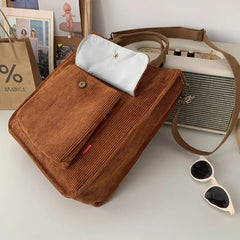 Corduroy Shoulder Bag Women's Canvas Tote Handbag