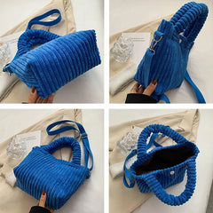 Casual Crossbody Corduroy Bag Zipper Tote Handbag Ladies Shopper
