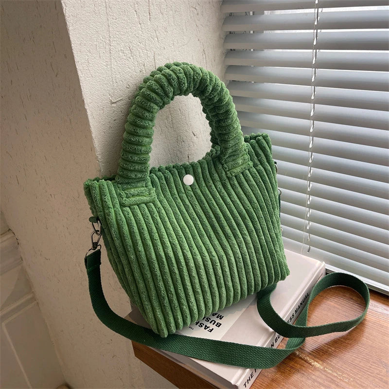 Casual Crossbody Corduroy Bag Zipper Tote Handbag Ladies Shopper