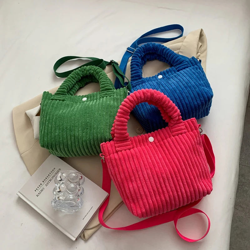Casual Crossbody Corduroy Bag Zipper Tote Handbag Ladies Shopper