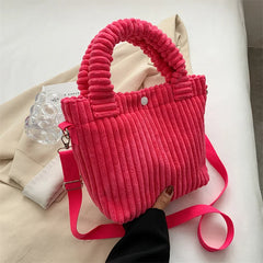 Corduroy Casual Women's Crossbody Bag Cotton Zipper Tote Handbags