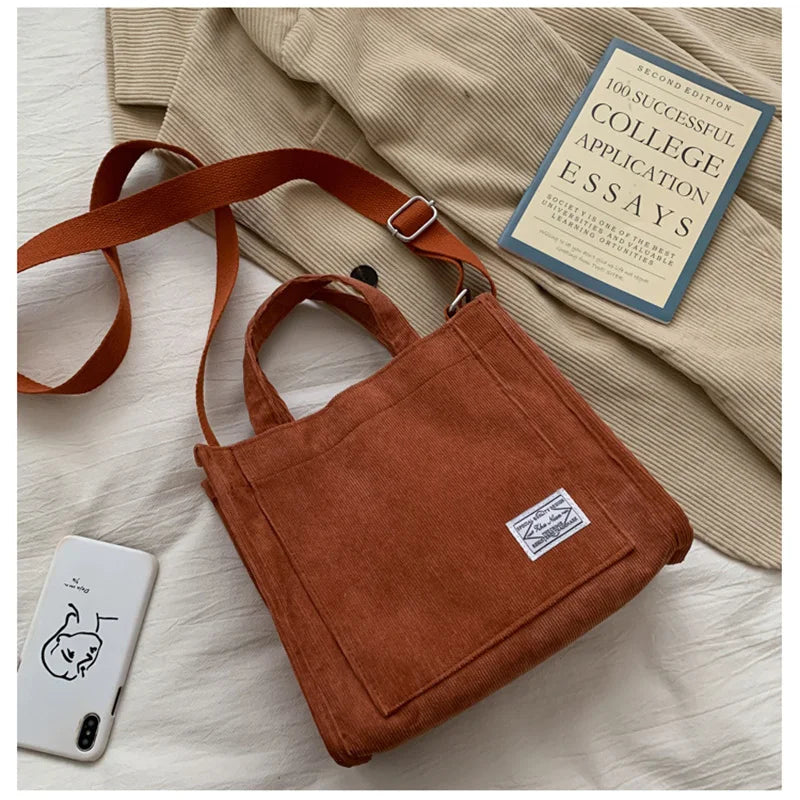 Corduroy Casual Women's Tote Shoulder Bag Retro Art Canvas Crossbody