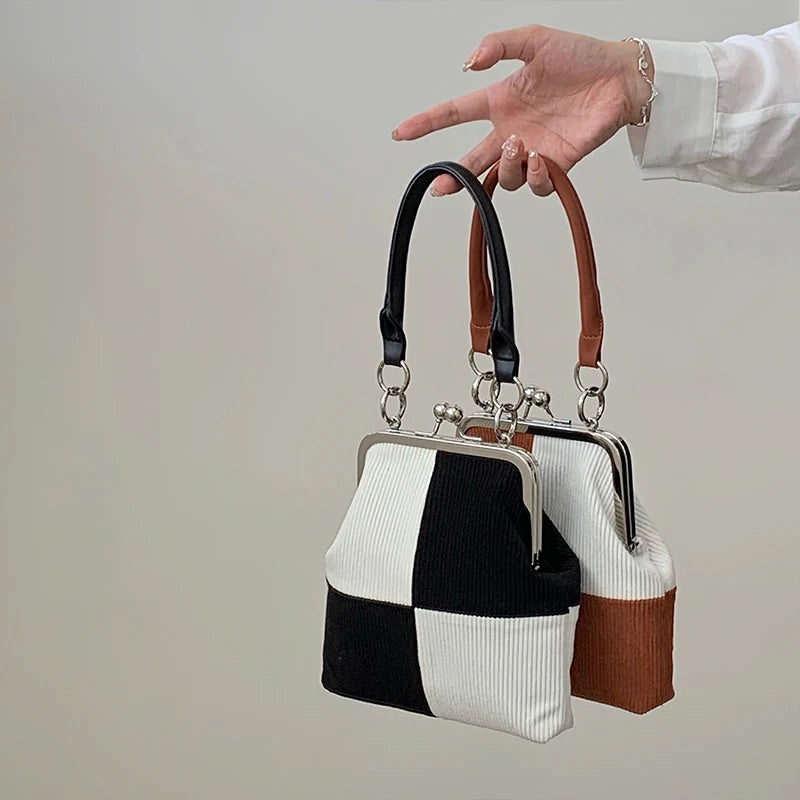 Corduroy Checkerboard Bag Women's Shoulder Messenger Handbag