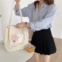 Corduroy Girl Embroidery Student Schoolbag Top-handle Literature Handbag