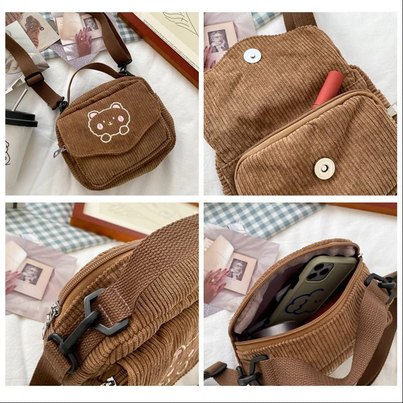 Corduroy Embroidered Totes Purses for Women