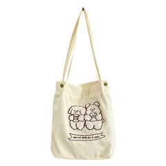 Corduroy Embroidery Women Large Shoulder Bag Schoolgirls Daily Book Tote Travel