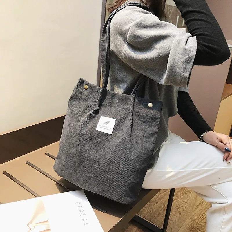 Corduroy Shoulder Bags Women Soft Storage Reusable Totes Bag