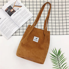 Corduroy Shoulder Bags Women Soft Storage Reusable Totes Bag