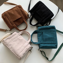 Corduroy Mini Tote Bag Handbags for Women Girls Purses Casual Autumn Winter