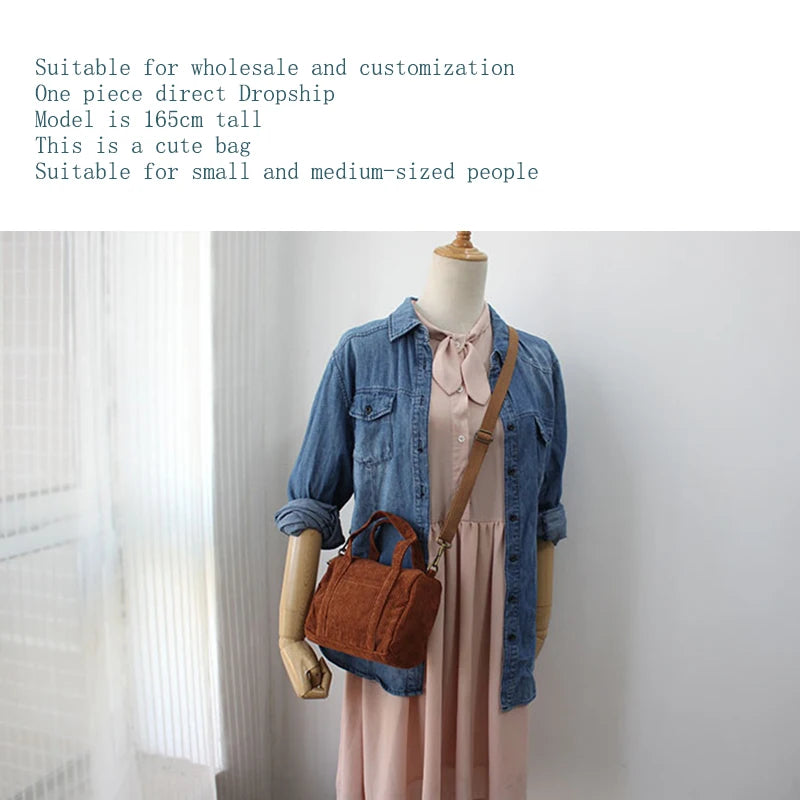 Corduroy Mini Tote Bag Handbags for Women Girls Purses Casual Autumn Winter
