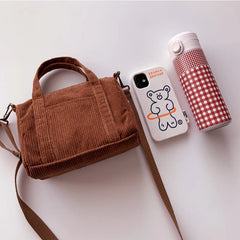 Corduroy Mini Tote Bag Women Autumn Winter Small Solid Crossbody Bags