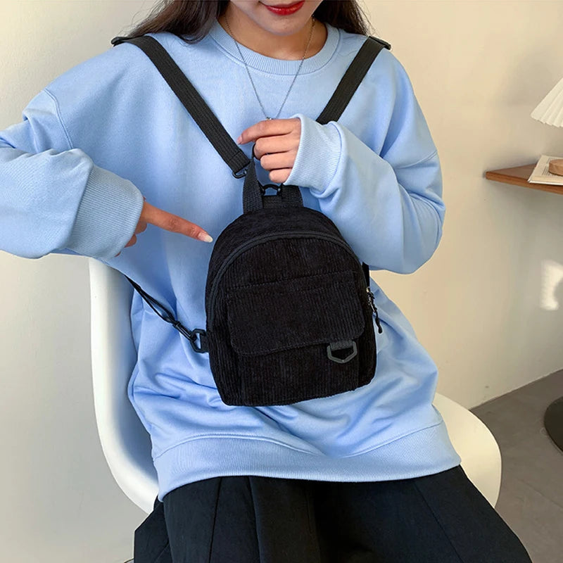 Corduroy Mini Women's Backpacks Female Bag for Teen Girls