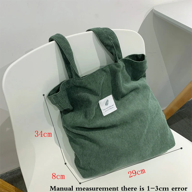 Corduroy Shopping Bag for Women Soft Handbags