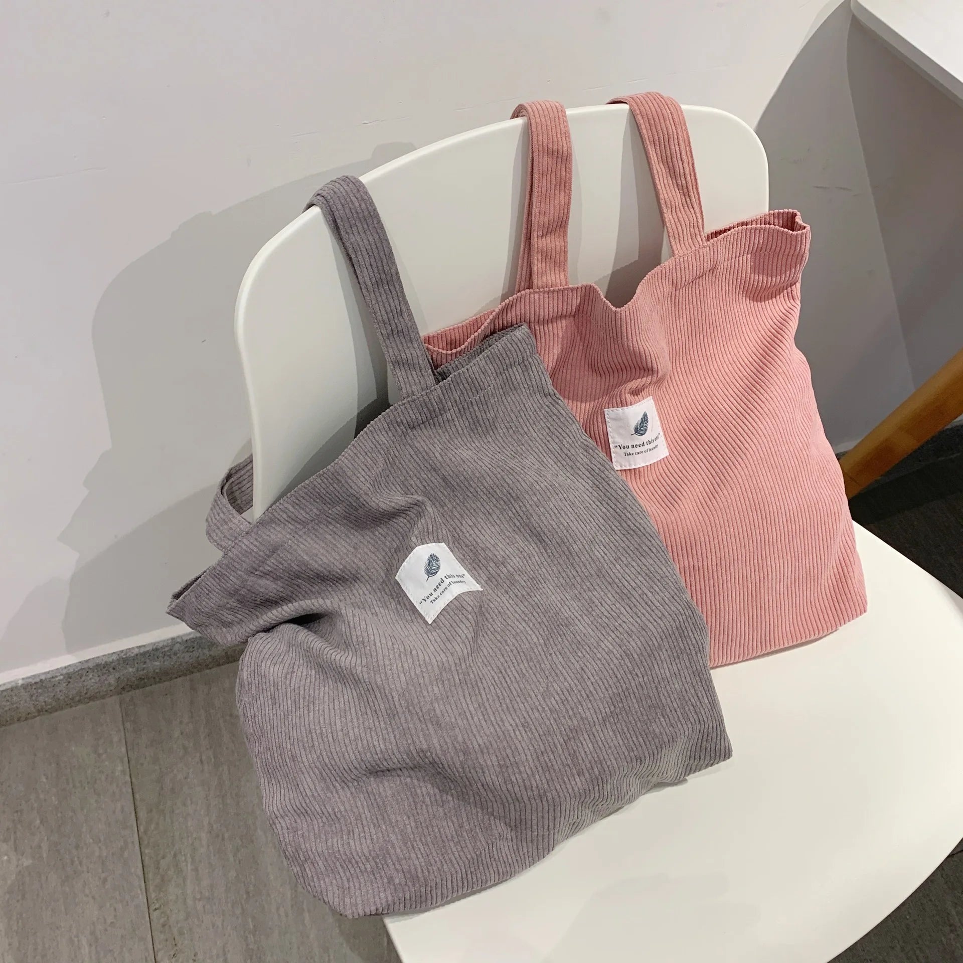 Corduroy Shopping Bag for Women Soft Handbags