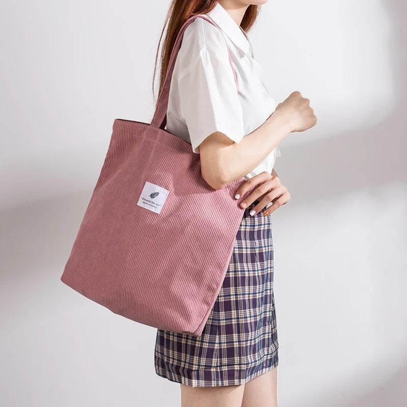 Corduroy Shopping Bag for Women Soft Handbags