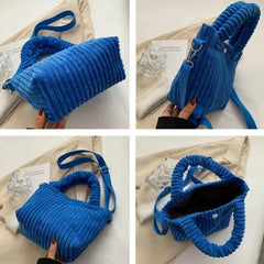 Corduroy Shoulder Bag Versatile Bucket Handbag Soft Shopper Purses