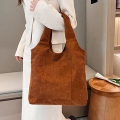 Women's Corduroy Tote Bag Large Capacity Handbag Shoulder Shopping Bag