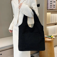 Women's Corduroy Tote Bag Large Capacity Handbag Shoulder Shopping Bag