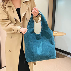 Women's Corduroy Tote Bag Large Capacity Handbag Shoulder Shopping Bag