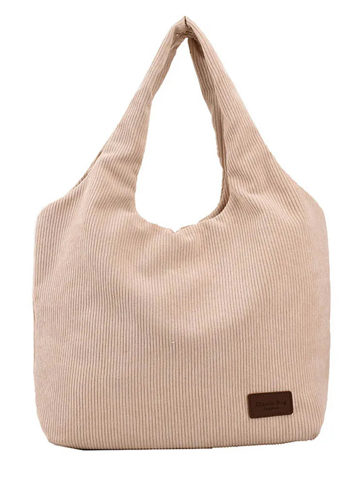 Corduroy Tote Bag Large Capacity Shoulder Handbag