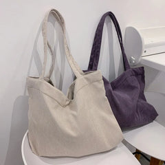Corduroy Tote Bags Winter Shoulder Zipper Eco Large Capacity