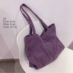 Corduroy Tote Bags Winter Shoulder Zipper Eco Large Capacity