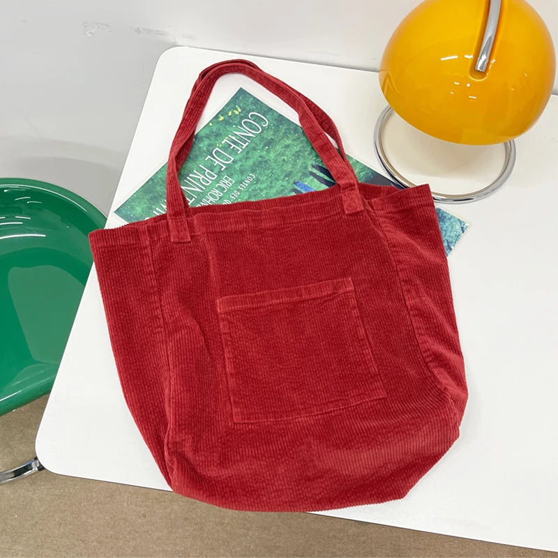 Corduroy Tote Bags for Women Solid Shoulder Bags Casual Eco Handbags
