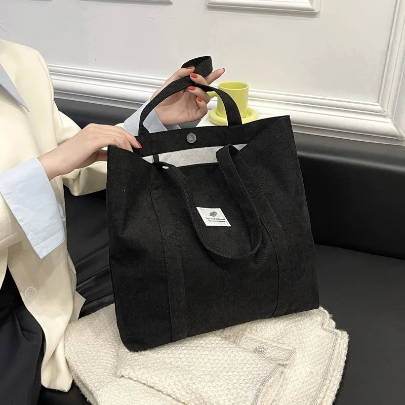 Corduroy Tote Bags for Women Foldable Shopper Eco-friendly Shoulder Bag