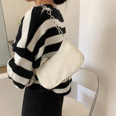 Corduroy Chain Shoulder Bag Clutch Purse Retro Texture Underarm Bag