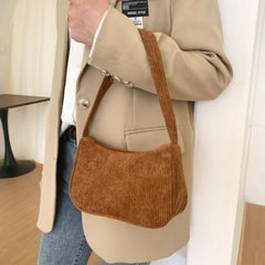 Corduroy Chain Shoulder Bag Clutch Purse Retro Texture Underarm Bag